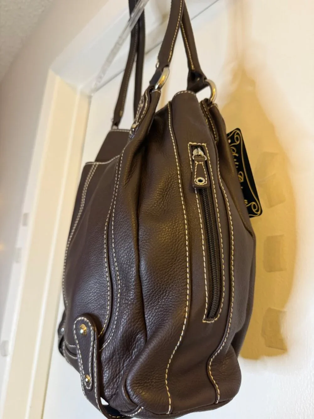 NWT Sophia Caperelli Dark Brown Leather Shoulder Hobo-Bag Double Handles